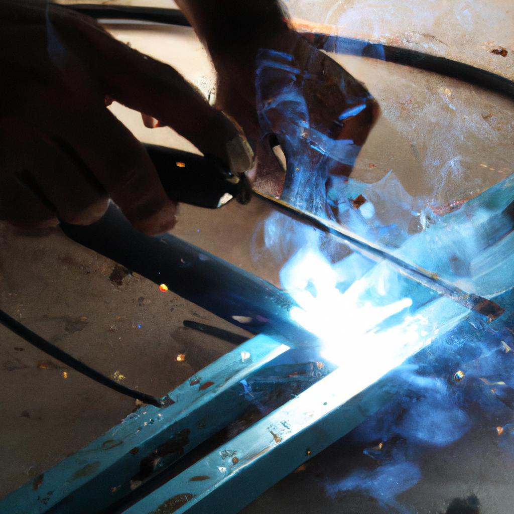Person welding steel with heat