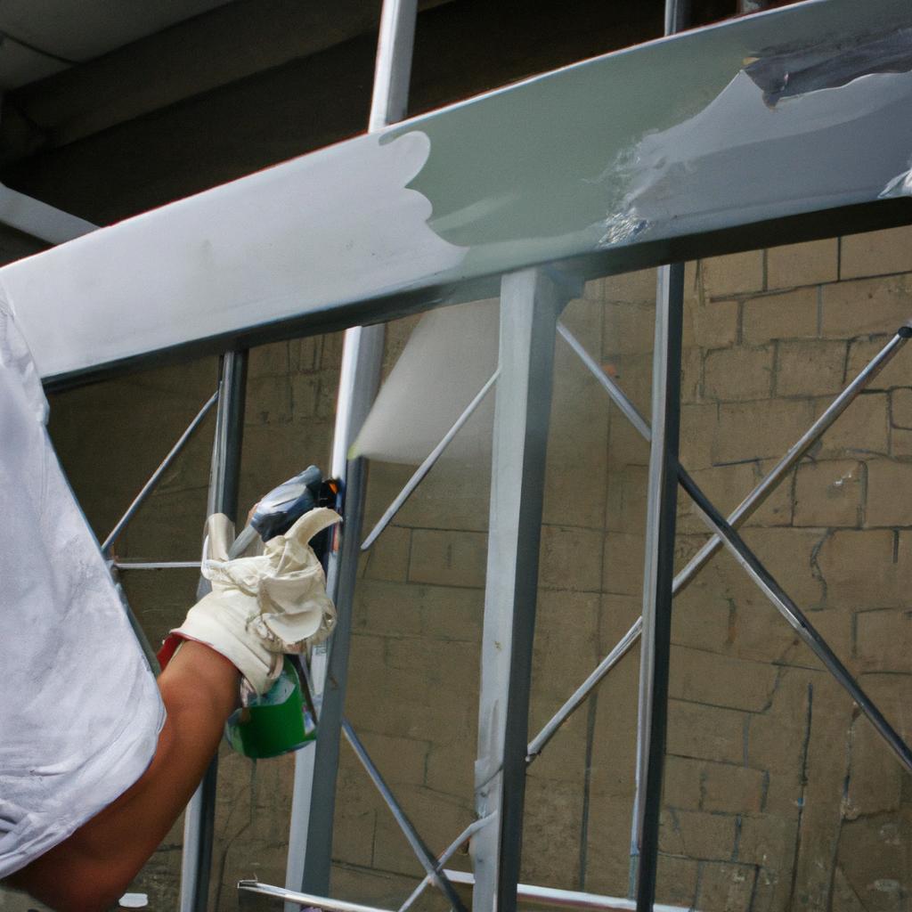 Person applying protective coating on steel