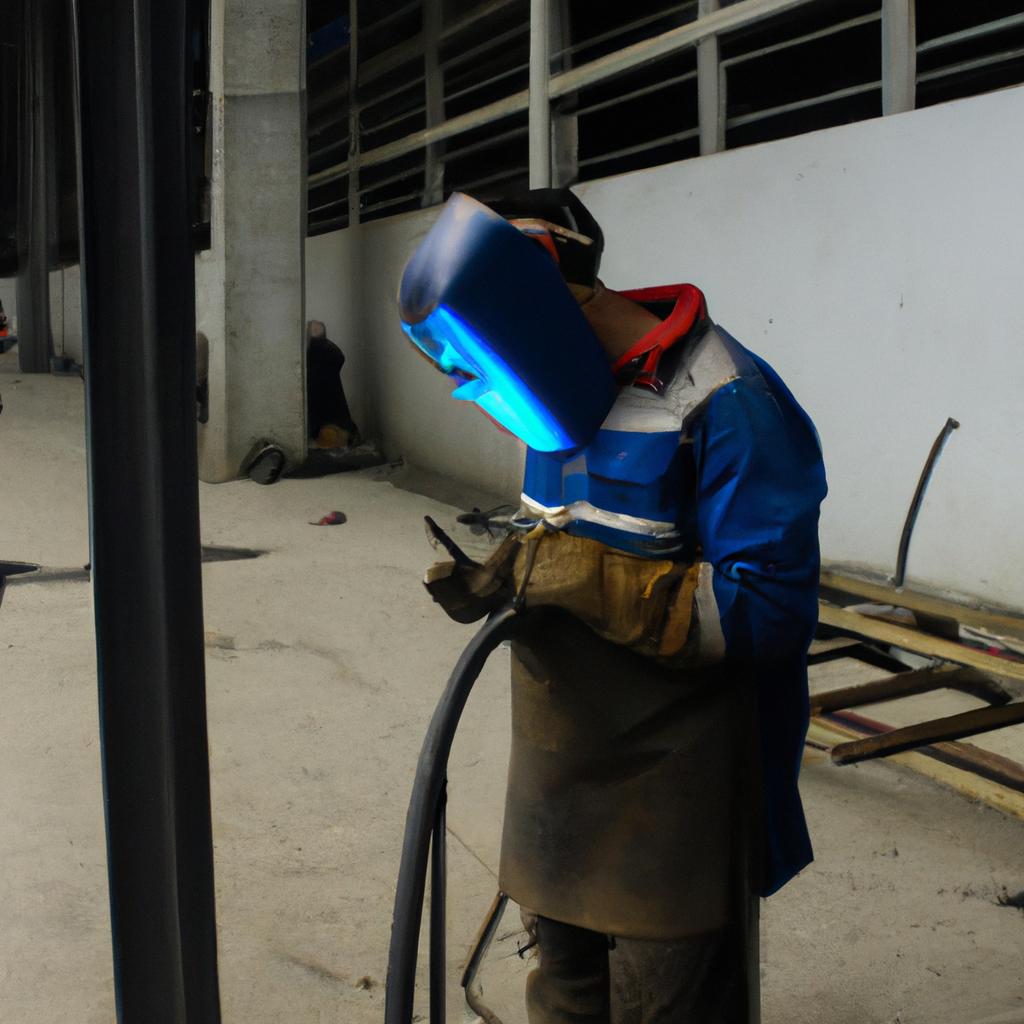 Person wearing welding protective gear