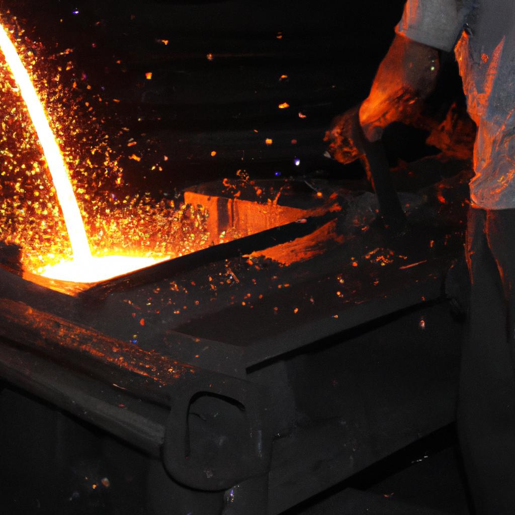 Person working with molten steel
