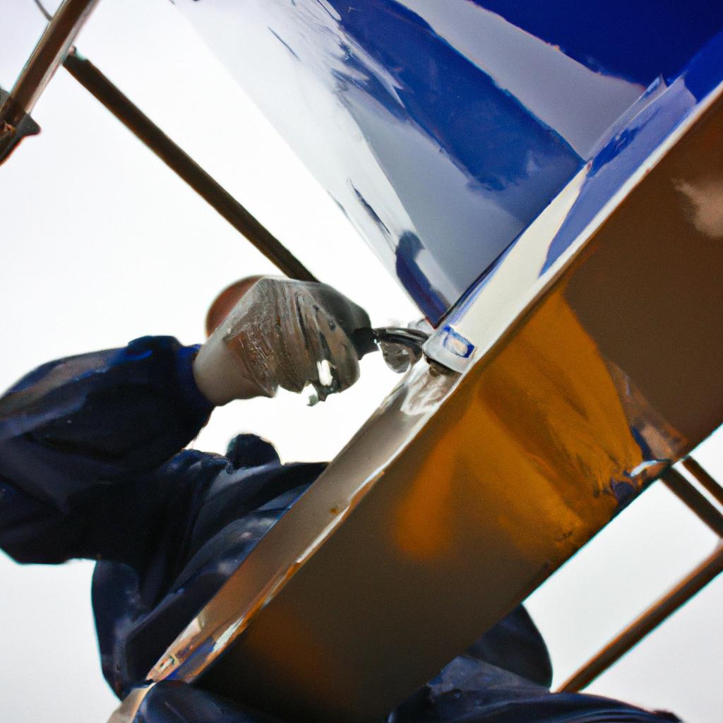 Person applying protective coating to steel