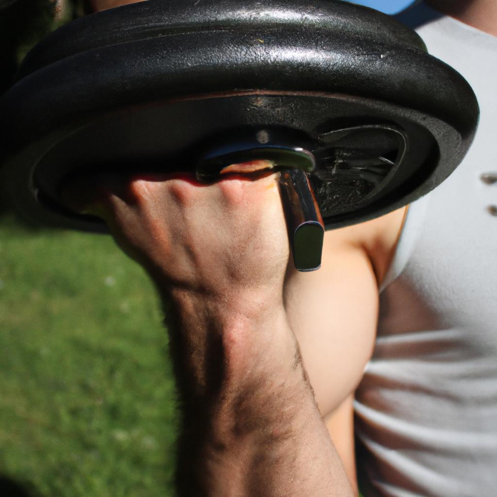 Person flexing muscles, lifting weights
