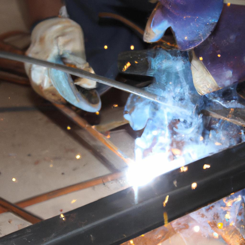 Person welding steel with equipment